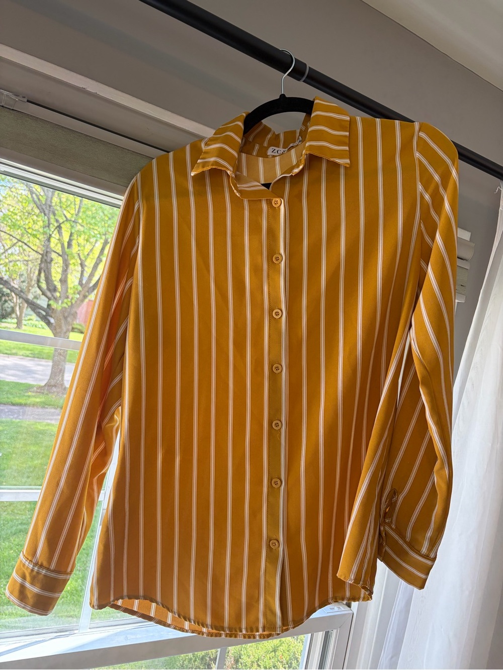 Women’s Mustard Yellow Striped Button-Up Shirt